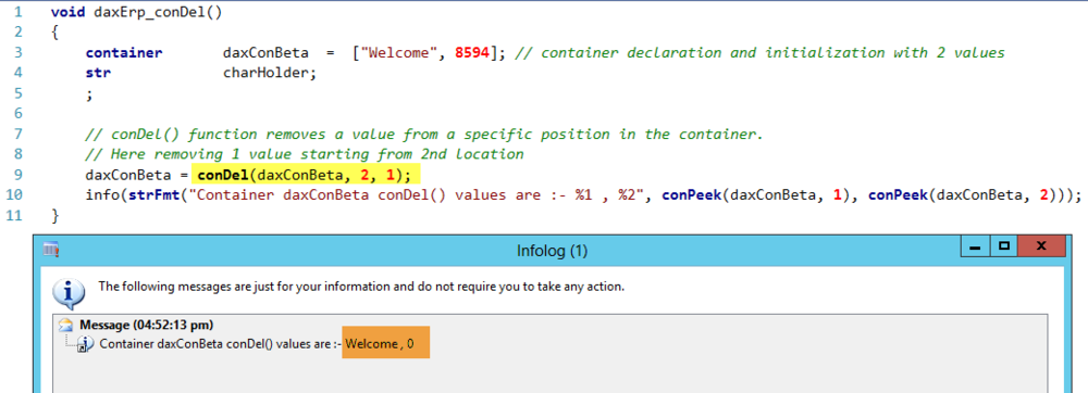 Container conDel Function